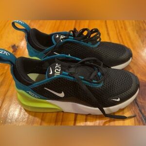 Nike Kids Black and Teal Sneakers with Lime Accents